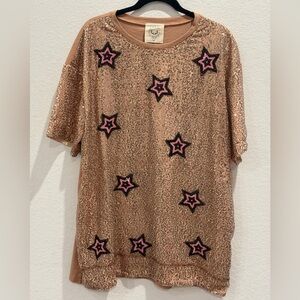 Fantastic Fawn Tan Sequin Star Tee